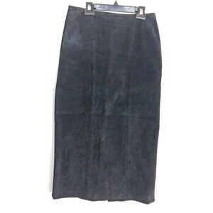 Vintage Savannah Women 6 Black Leather Flat Front Long Maxi Skirt Western Winter